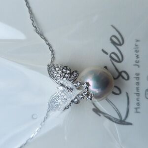 Silver 925 And  Pink Butterfly Pearl Necklace